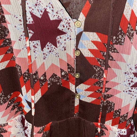 LOFT Patchwork Tie Neck Pocket Dress Size Small Boho Western Rodeo - Picture 7 of 10